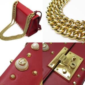 Gucci gold faux leather pearl shoulder red bag